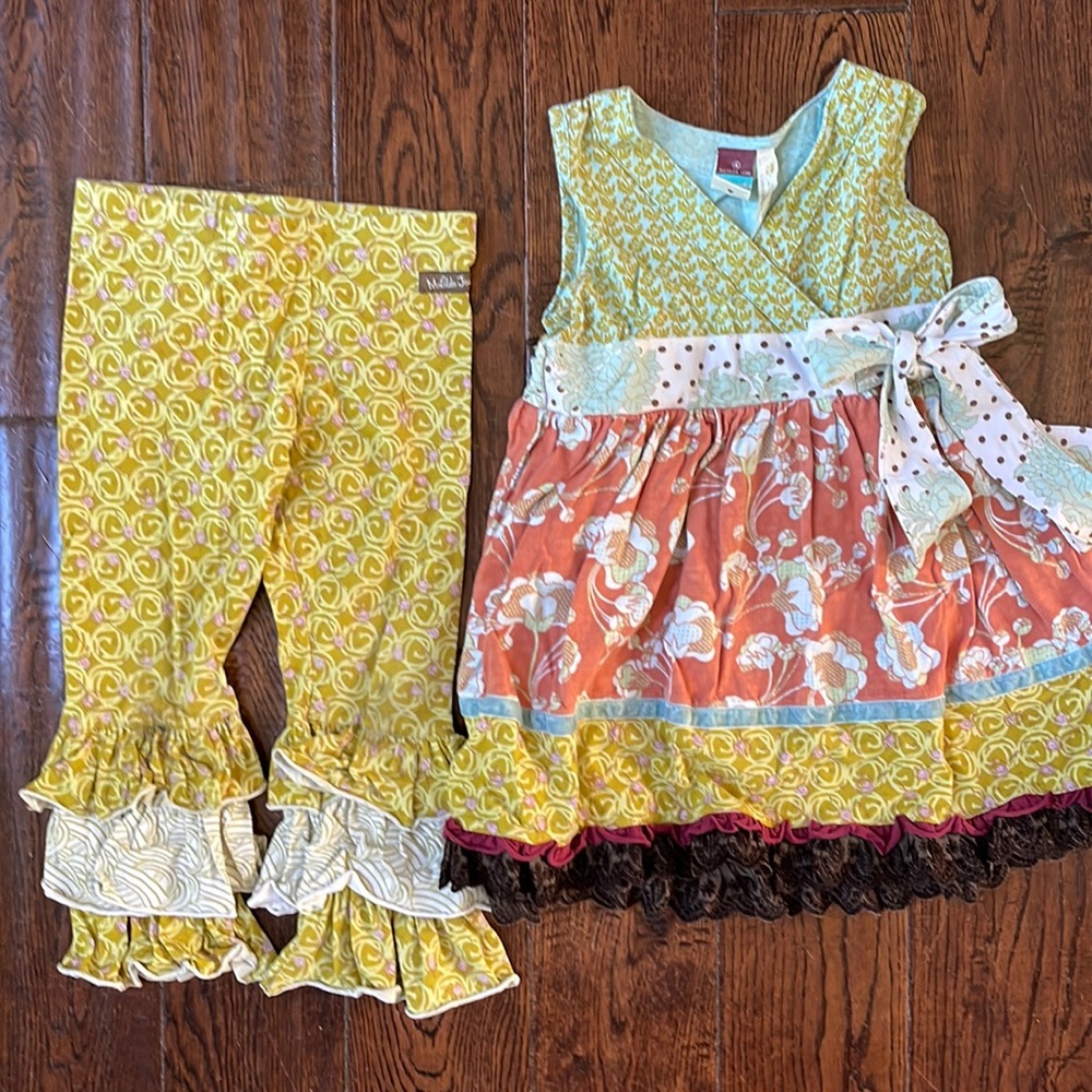 Matilda Jane Character Counts  Nora Wrap Dress 4 with pants - used condition